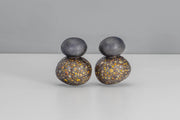 Todd Reed earrings with Autumn™ diamonds (~18.9ct), sterling silver with patina, 18k yellow gold earring post.